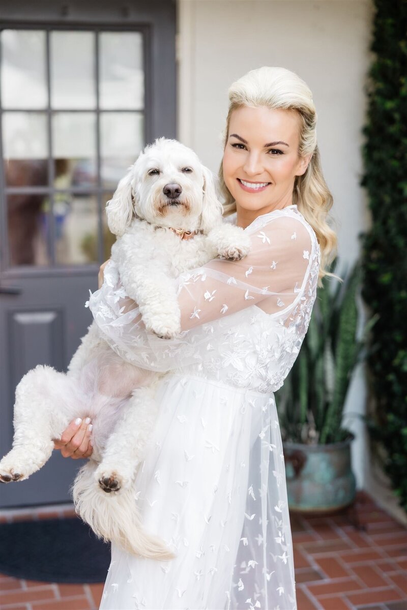 Bride and her dog on her wedding day by Florida wedding photographer