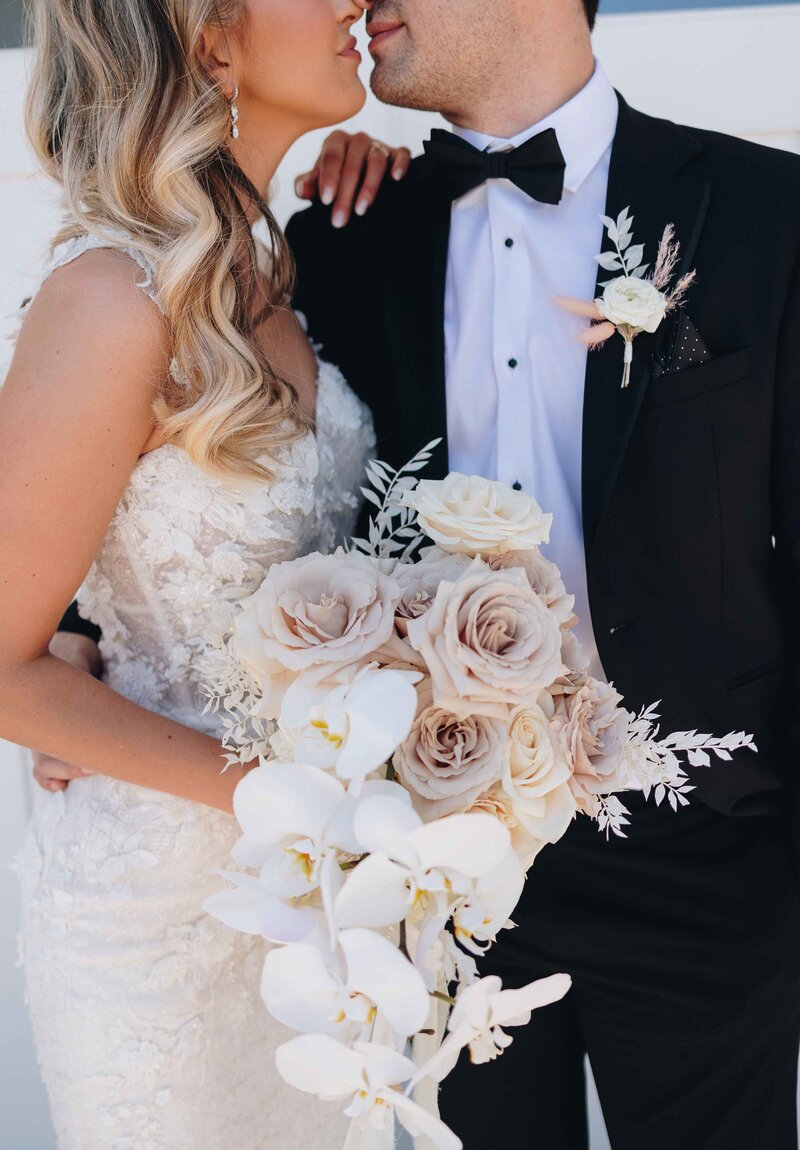 Bride & Groom with Orchid & Blush Roses Bridal Bouquet - Mikayla & Mario | Harmony Meadows Luxury Wedding Lake Chelan Washington