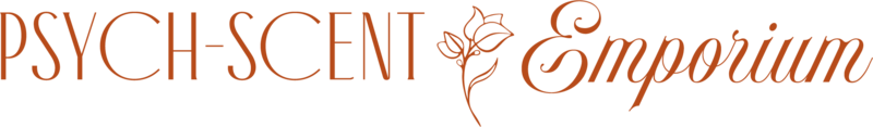 Logo with words "Psych-Scent Emporium" and a simple floral illustration