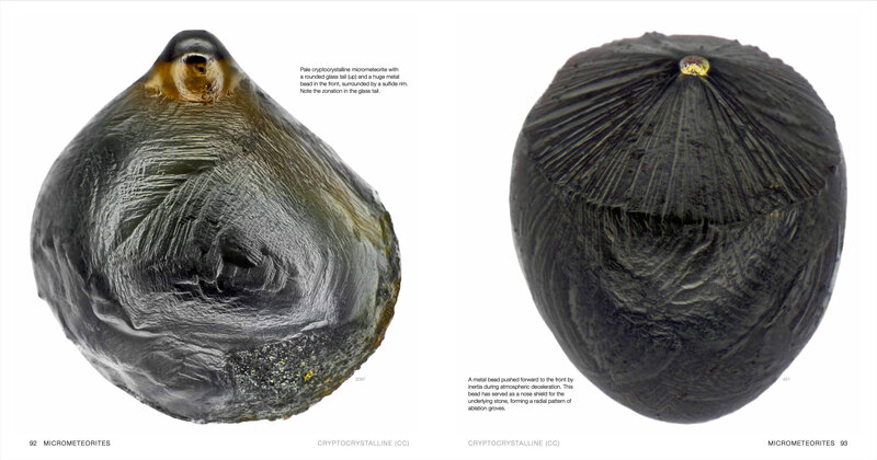 Excerpt from the Atlas of Micrometeorites by Project Stardust Founder Jon Larsen and Jan Braly Kihle showing two views of a cryptocrystalline micrometeorite