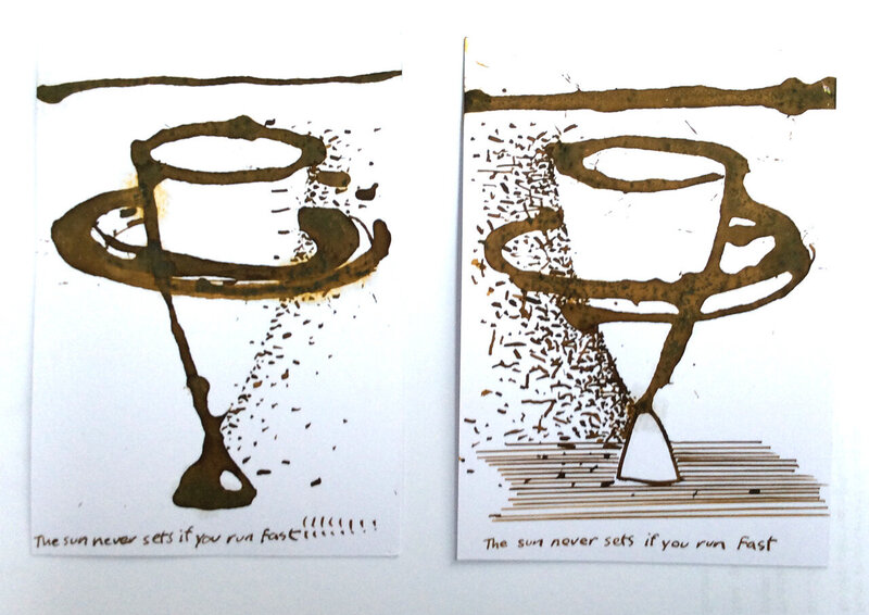 design for postcard 2019 _ re-visit to 'Dangerous Games' ink on paper - 2 15x10cm