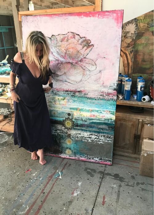 Rebel Heart Tarot - Lotus Love Letter, Mix-media painting by Suzanne Merritt, Encaustic 4'x5' Mixed Media on cradled birch 