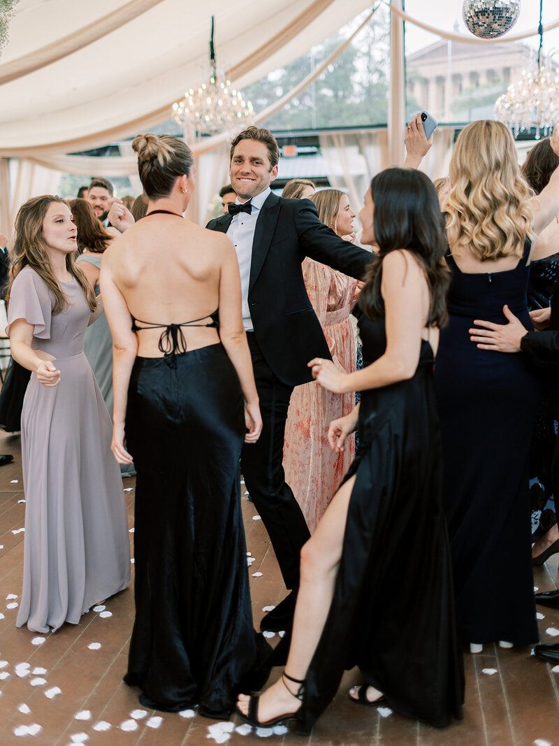 Exuberant and iconic spring wedding with baby’s breath and mirror disco balls at a National historic landmark with a modern all-glass pavilion tent | Fairmount Water Works | Philadelphia PA | Denise Marie Photography | Editorial Wedding Photographer based in Philadelphia PA