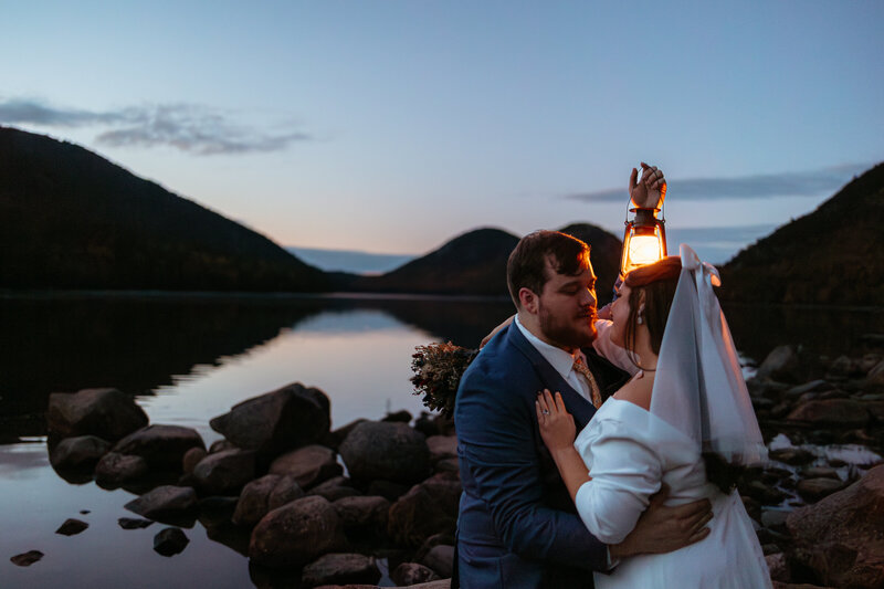 New England Elopement. Couple eloping in Acadia National Park. Black and white photo