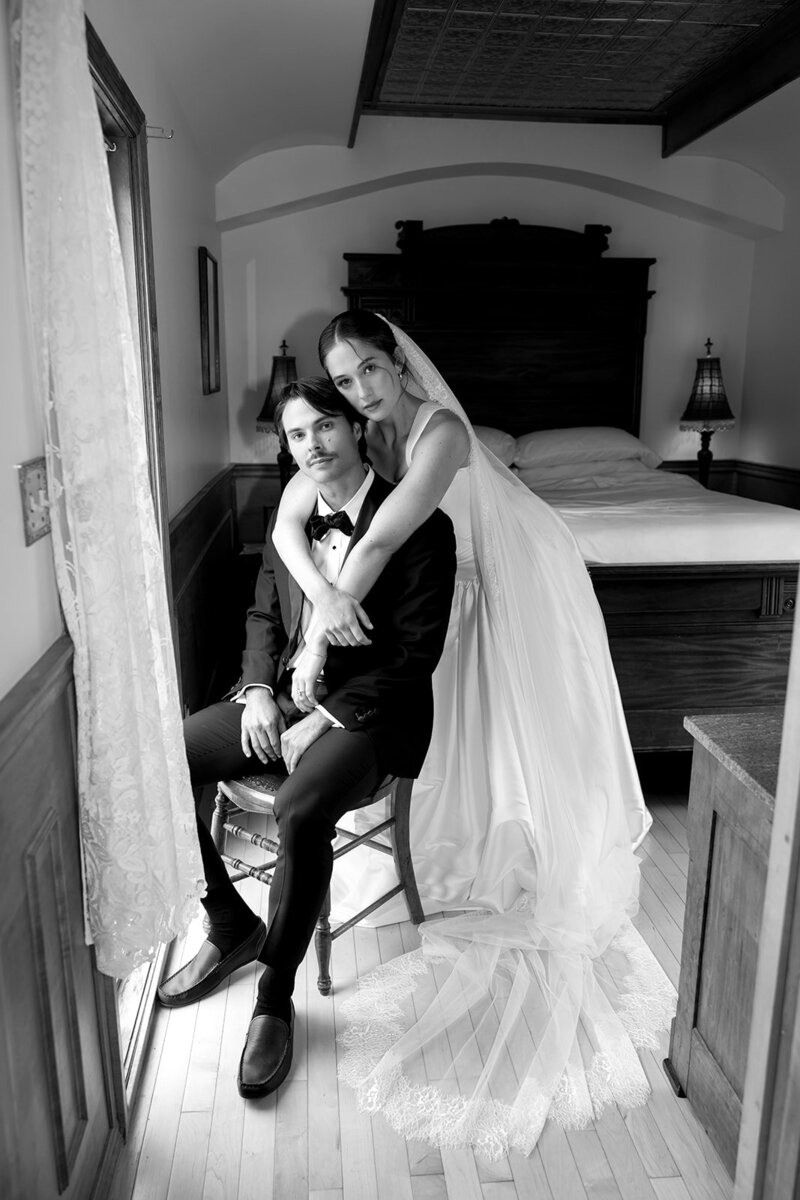 Luxury editorial bridal portrait taken in Paradise Valley, Montana, featuring a bride in a couture gown, captured by an editorial film photographer.