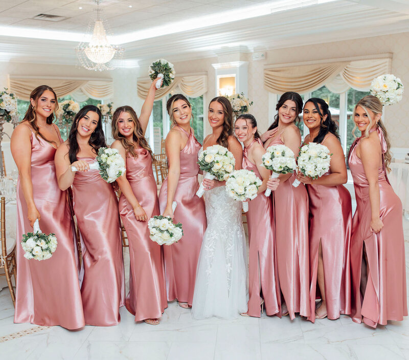 English Manor Wedding | Bridesmaids Dancing and Laughing in Ballroom | Ocean Township, New Jersey