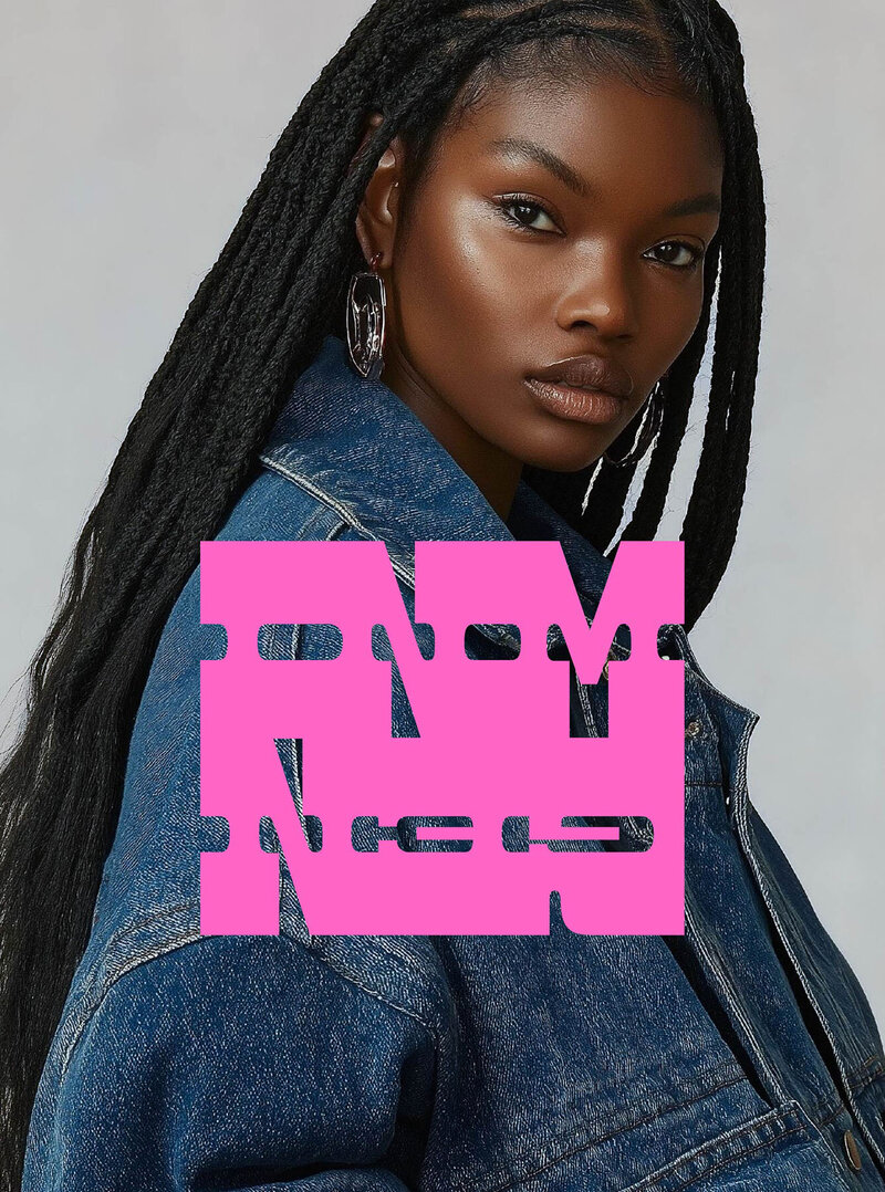 black woman in denim with pink dnm gen logo