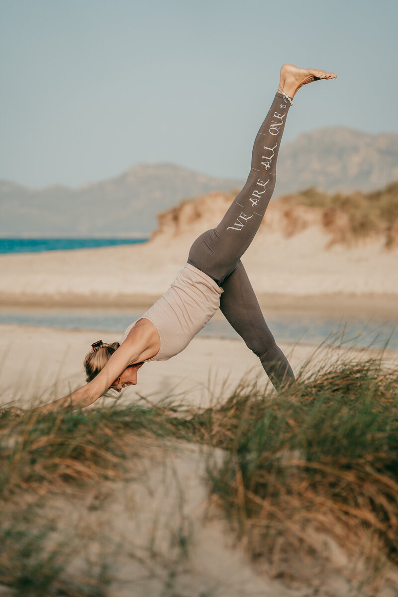 Sylke im dreibeinigen Adho Mukha Svanasana / herabschauenden Hund