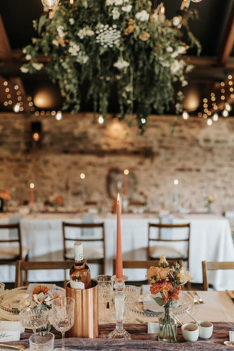 Wedding breakfast set up at Dewsall Court