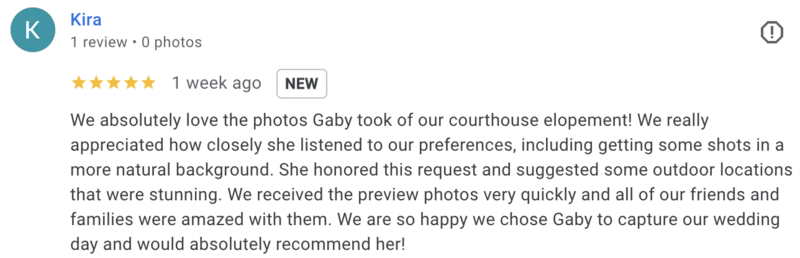 Five-star elopement photographer review from Kira and Jaafar, sharing their experience with Nexum Photography for their elopement day at Osceola County Courthouse in Kissimmee, Florida.