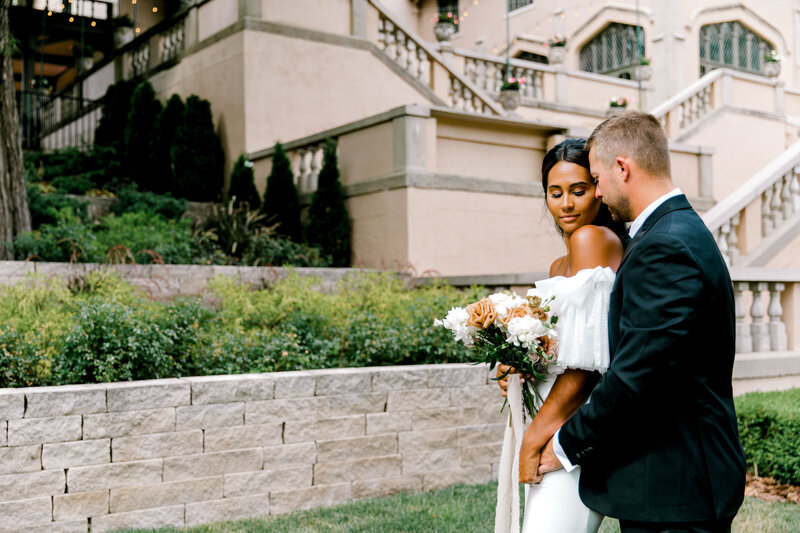 Under veil shot with couple gracefully kissing in Indianapolis