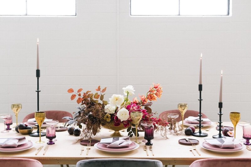 Modern arrangement featuring orchids at a Carmel Valley Ranch Car Week reception