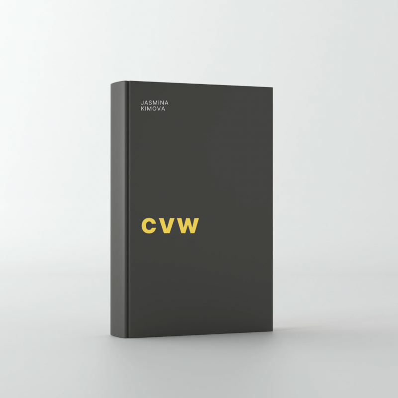 Minimalist black book cover with gold “CVW” lettering by Jasmina Kimova, representing the illustrated novel Cecil Von Wittershaw.