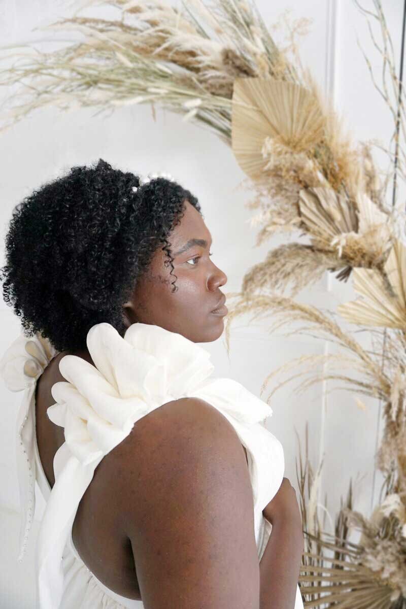 statement shoulder straps on unique short wedding dress