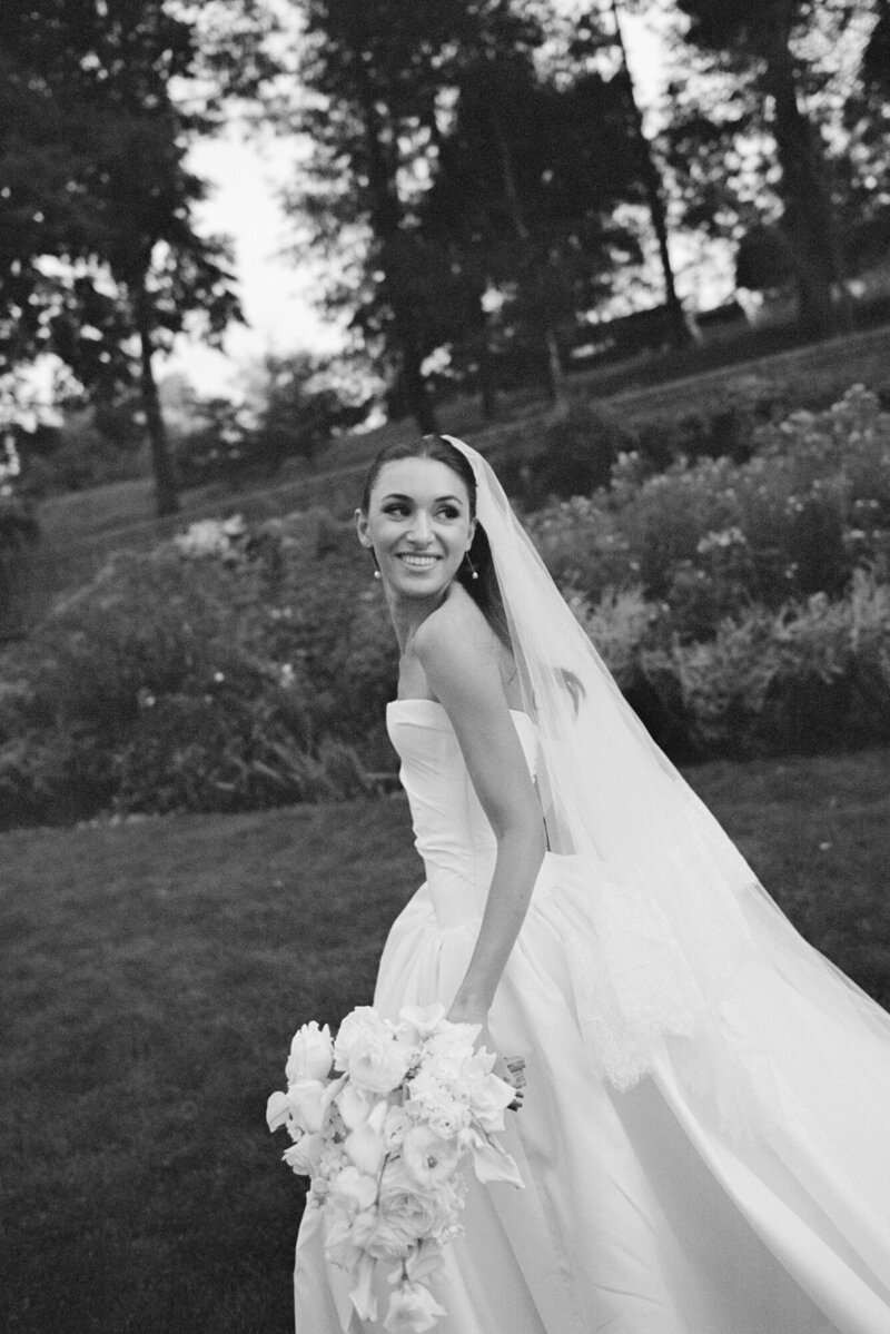 London bride in vintage lace captured in timeless editorial 35mm film wedding photography