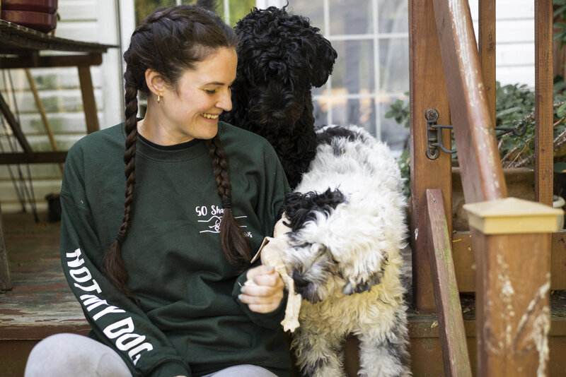 Sarah with Rosie and Murphy