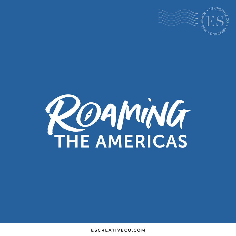 handwritten blue logo design for female travel blogger, Roaming the Americas