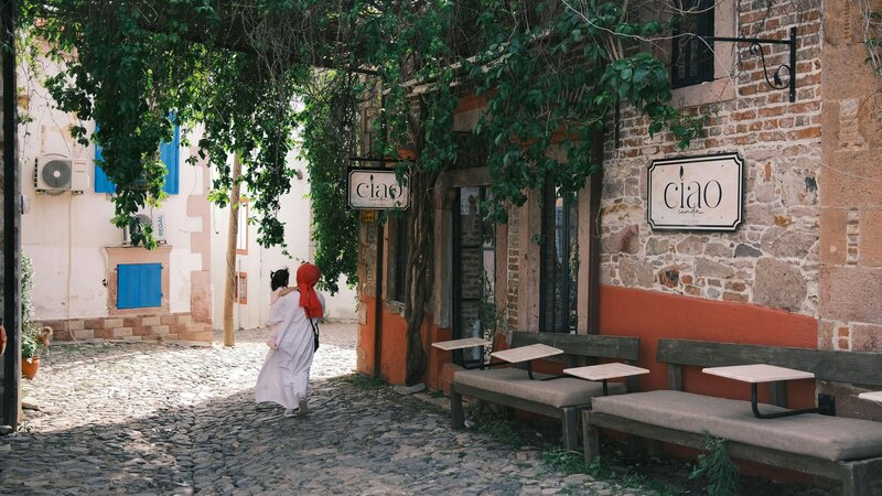 Cobblestone street in Rome Italy