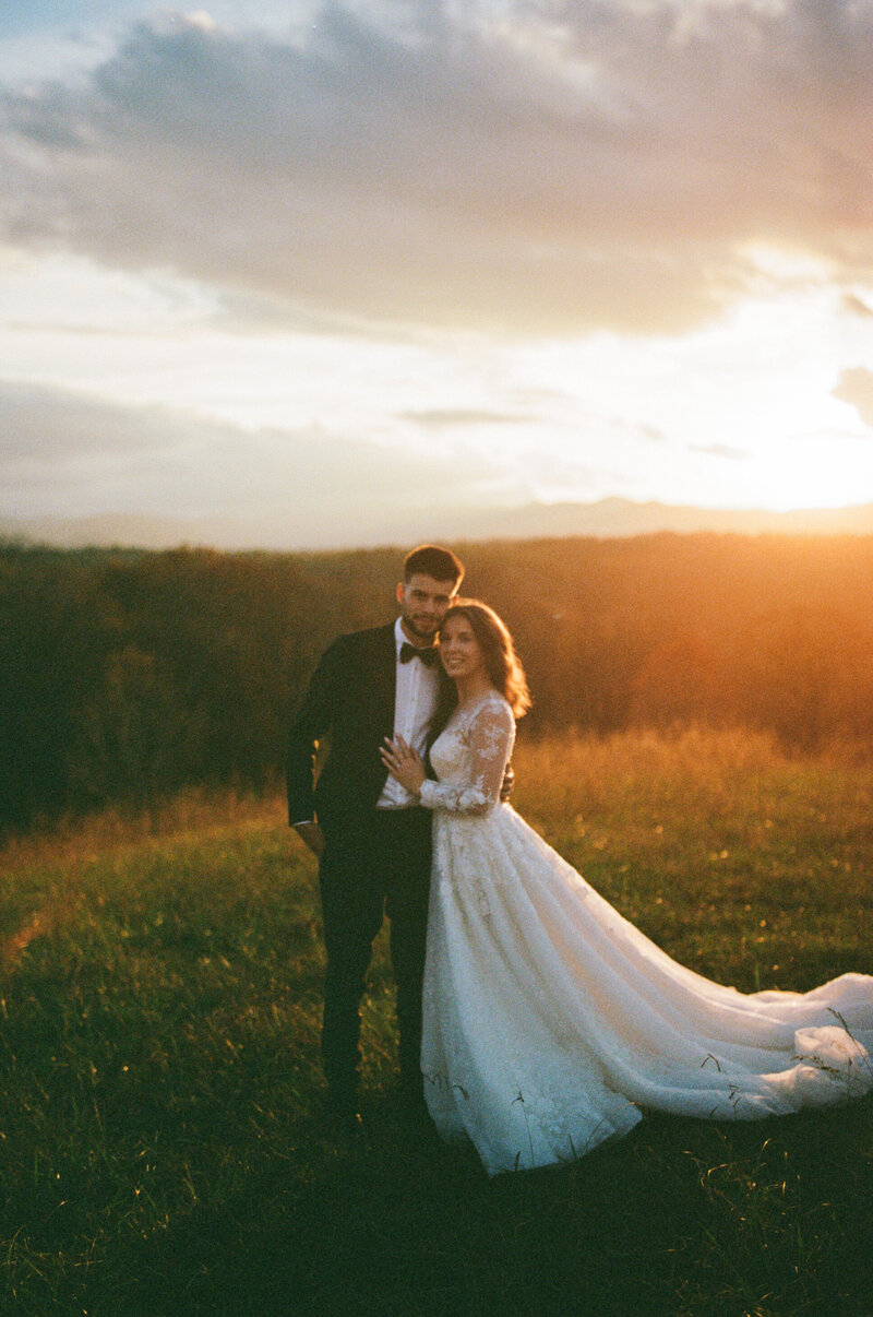 film photo of wedding day couple at biltmore estate
