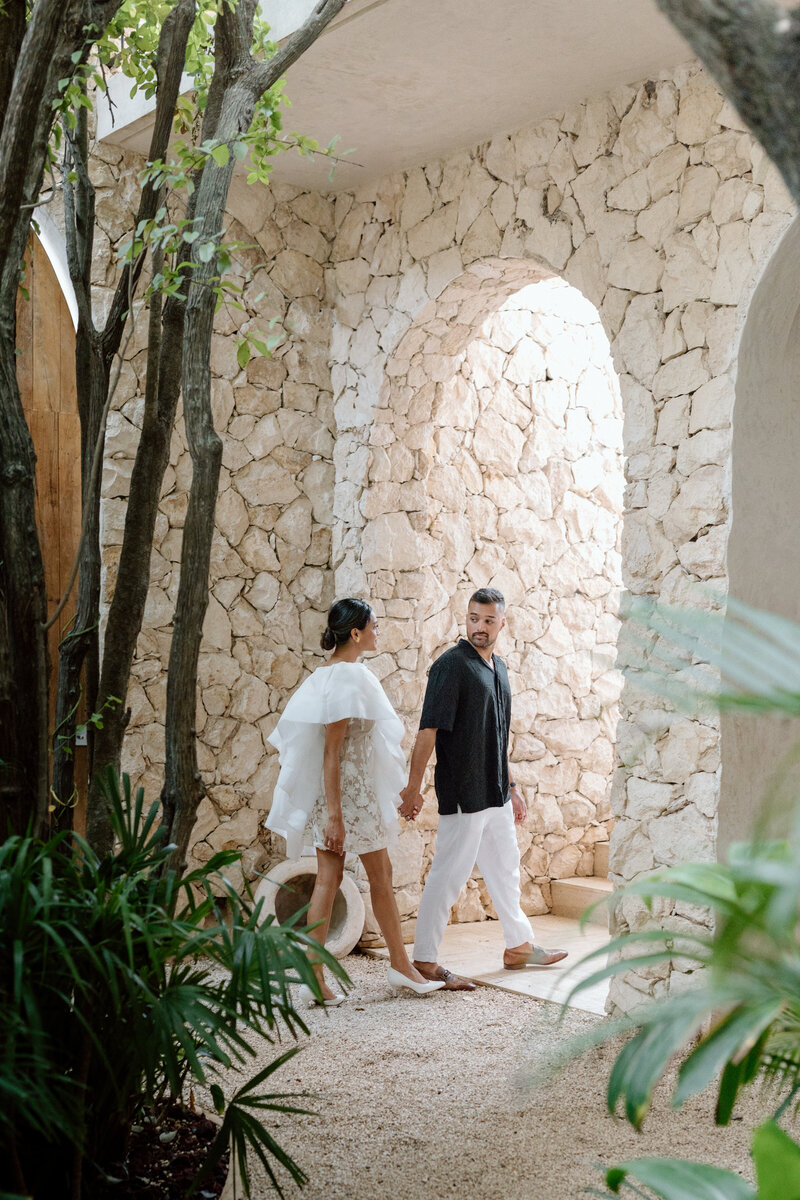 A couple exploring during their elopement wedding.