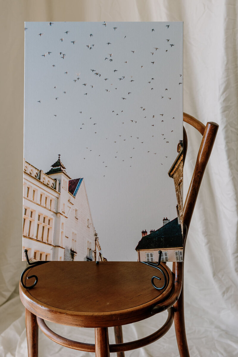 canvas french art print of the town of beaune in burgundy. birds fly over the rooftops.