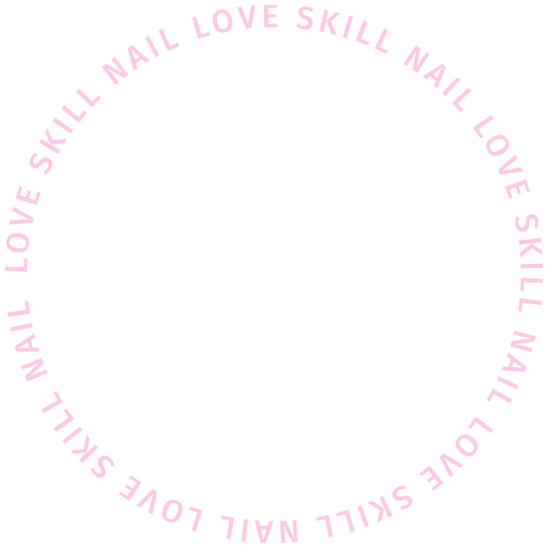 Circulate pink logo stating "Love Skill Nail"