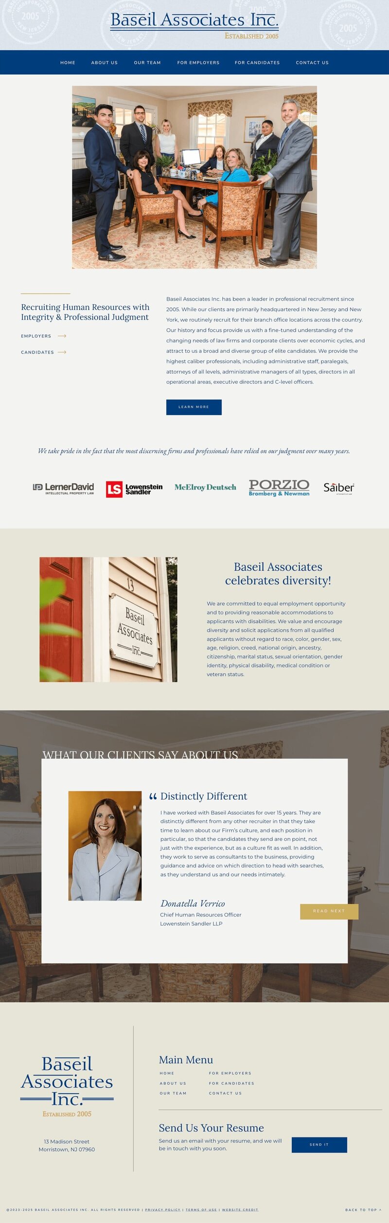 Custom Showit website design for Baseil Associates, Inc., a woman-owned recruitment firm.