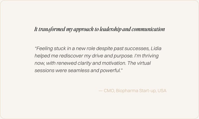 Client testimonial graphic for This Progressed Life with Lidia Ranieri, evolutionary astrologer and executive coach.