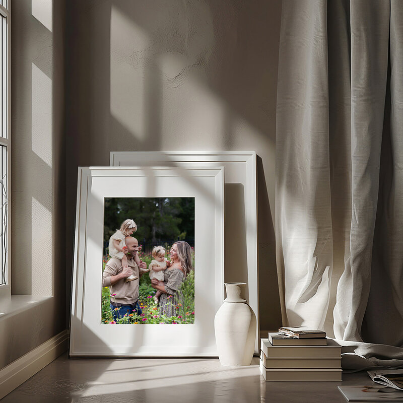 Family standing in Wexford flower field for their family portraits taken by Murrysville photographer.