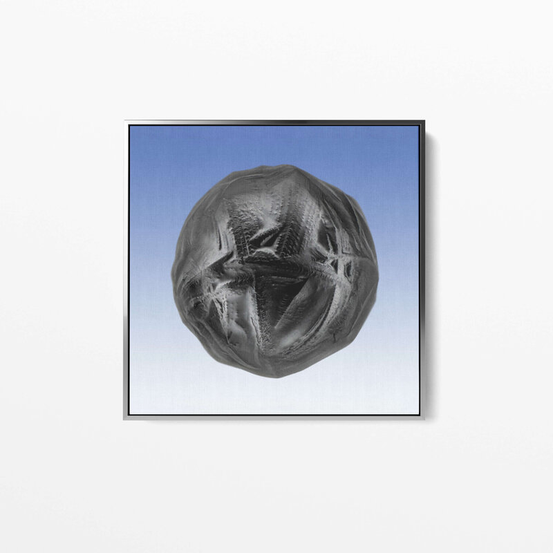 Fine Art Canvas with a silver frame featuring Project Stardust micrometeorite NMM 3661 collected and photographed by Jon Larsen and Jan Braly Kihle