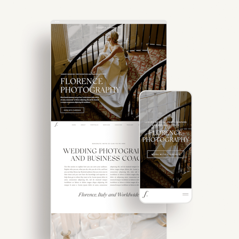 Web and mobile mockup of Ashley Ferreira Design's Florence Showit template.