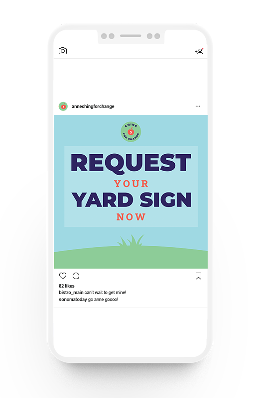 Phone with instagram post that says "Request your yard sign now"