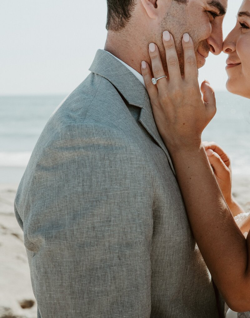 Bride and groom at California beach elopement