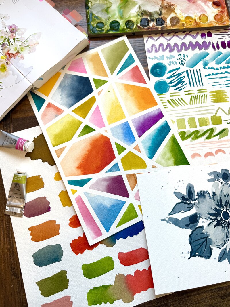 Watercolor colorful flowers and words that say loosen up your watercolor florals