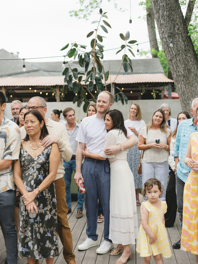 An outdoor wedding welcome party in Austin Texas