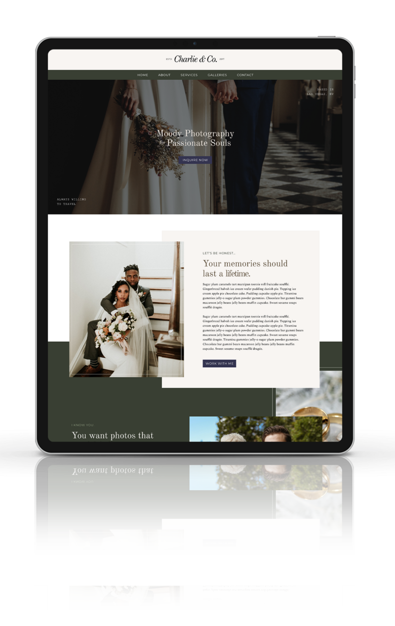 ipad mockup of showit template home page