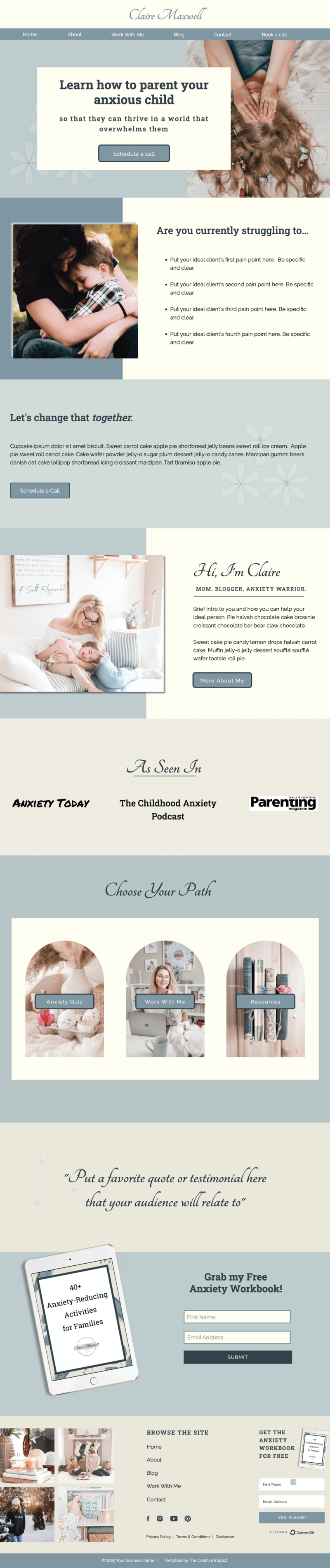 Preview of home page of showit template Lily Anne