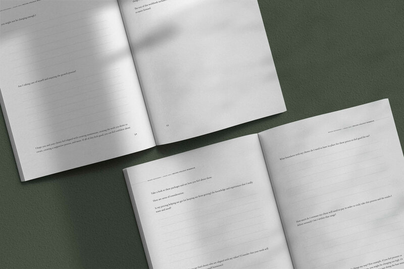 mock of the pricing strategy workbook, stage one. Muted green colors