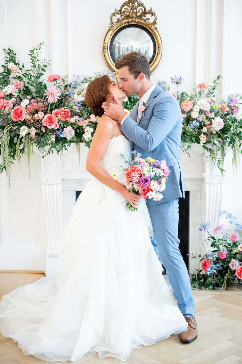 bride and groom kissing