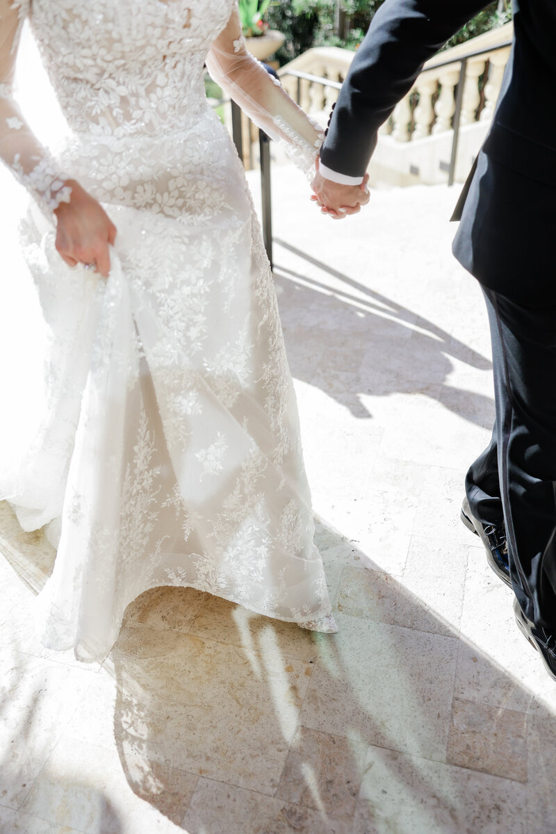 Bride and groom portrait at a wedding at the four seasons Orlando by Florida wedding photographer.