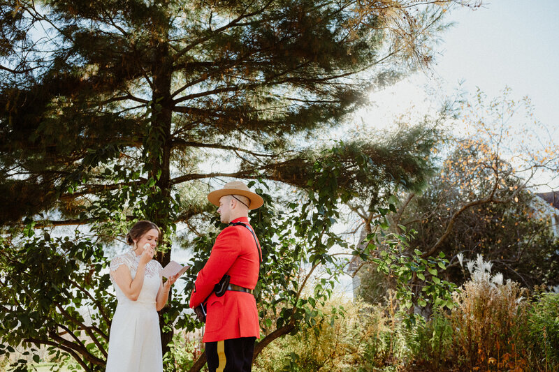 rcmp wedding portrait of couple exchanging private vows before the ceremony