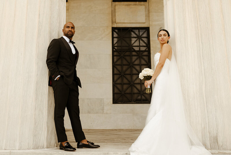 bride and groom kissing