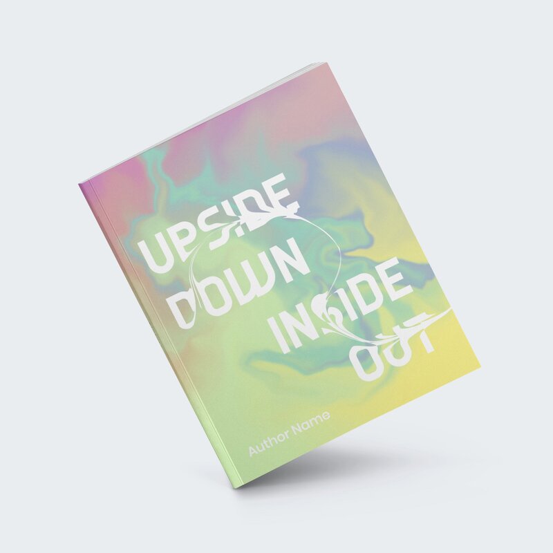 a mockup of a book cover with a psychedelic background and artfully warped text