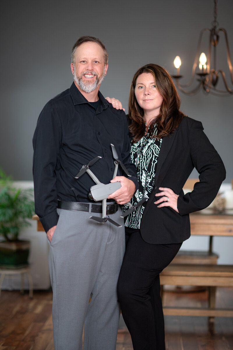 Kristen Vann Creative Company headshot of owner and CEO with Husband and drone pilot Scott.