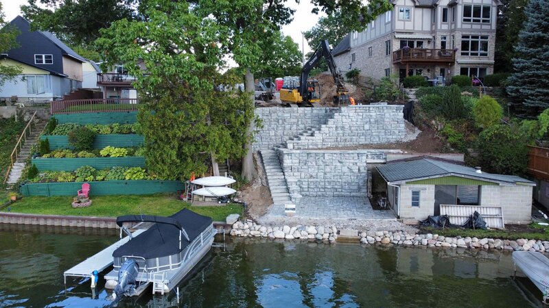 White Lake Lakefront Multi-level Redi-Rock residential retaining wall