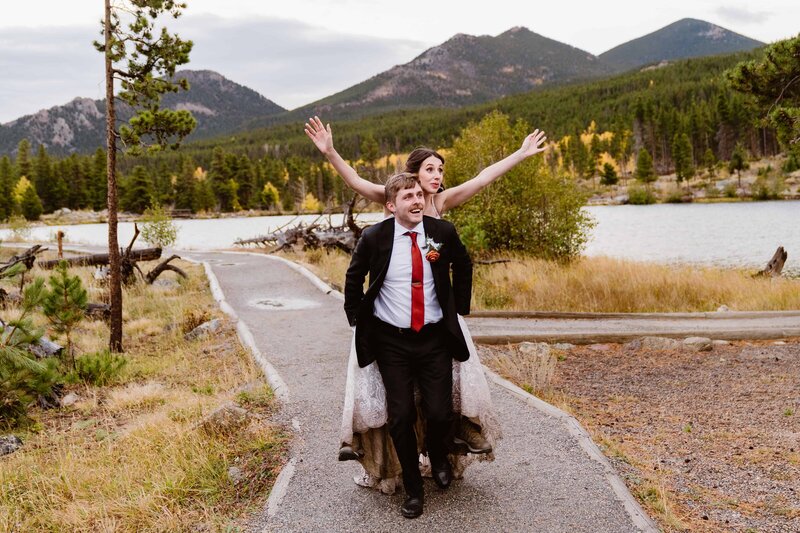 Sprague Lake, Rocky Mountain National Park Colorado fall elopement with Colorado elopement videographer Alpine Vows