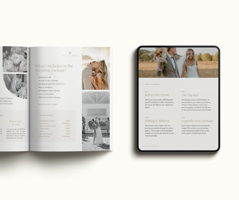 Neutral pricing guide template for photographers Ivory Vines  15