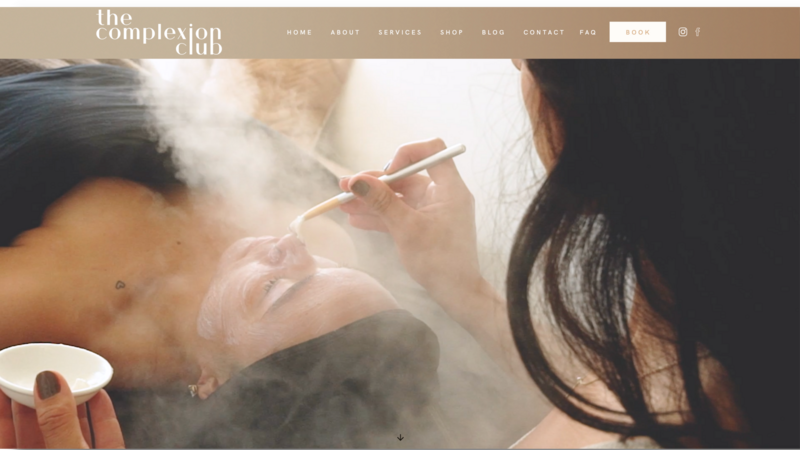 The homepage of The Complexion Club's website, designed to showcase their treatments and create a relaxing, aesthetic experience.