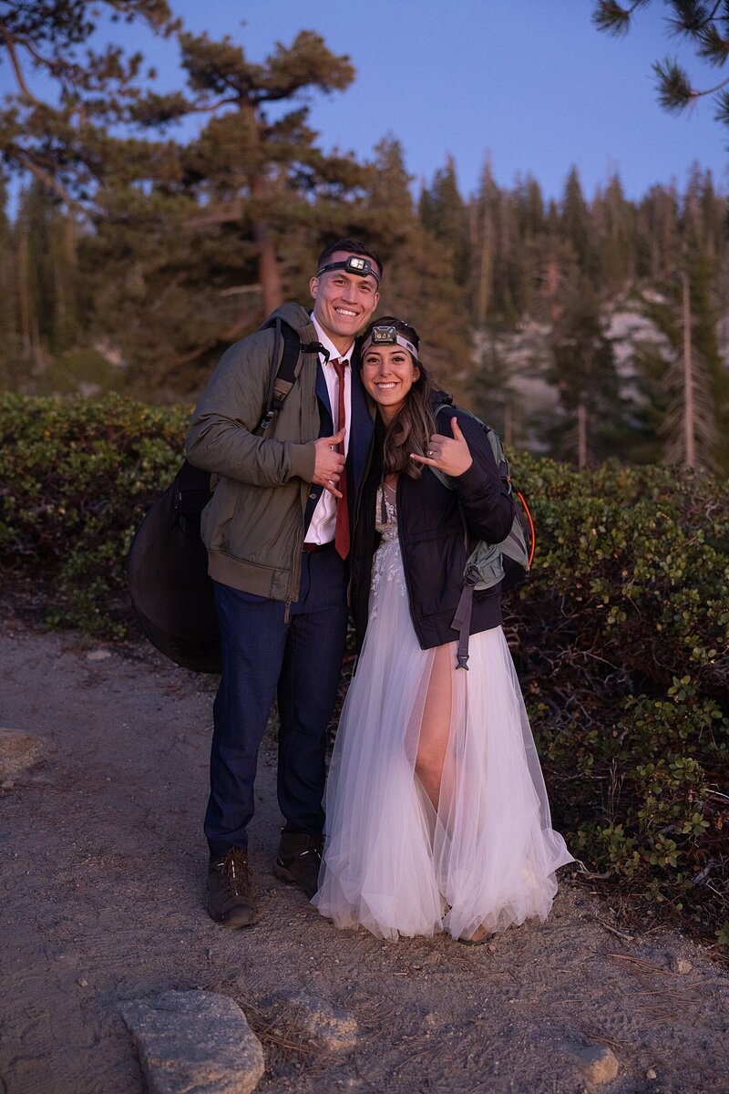 couple hikes with their headlamps