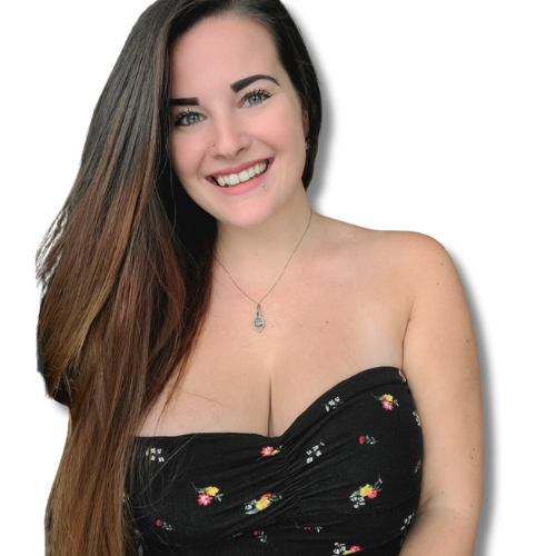 girl smiling with a black tube top and long brown hair who is the owner of social fizz social media agency